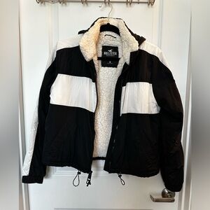 Hollister, medium, blue white, Sherpa lined crop jacket